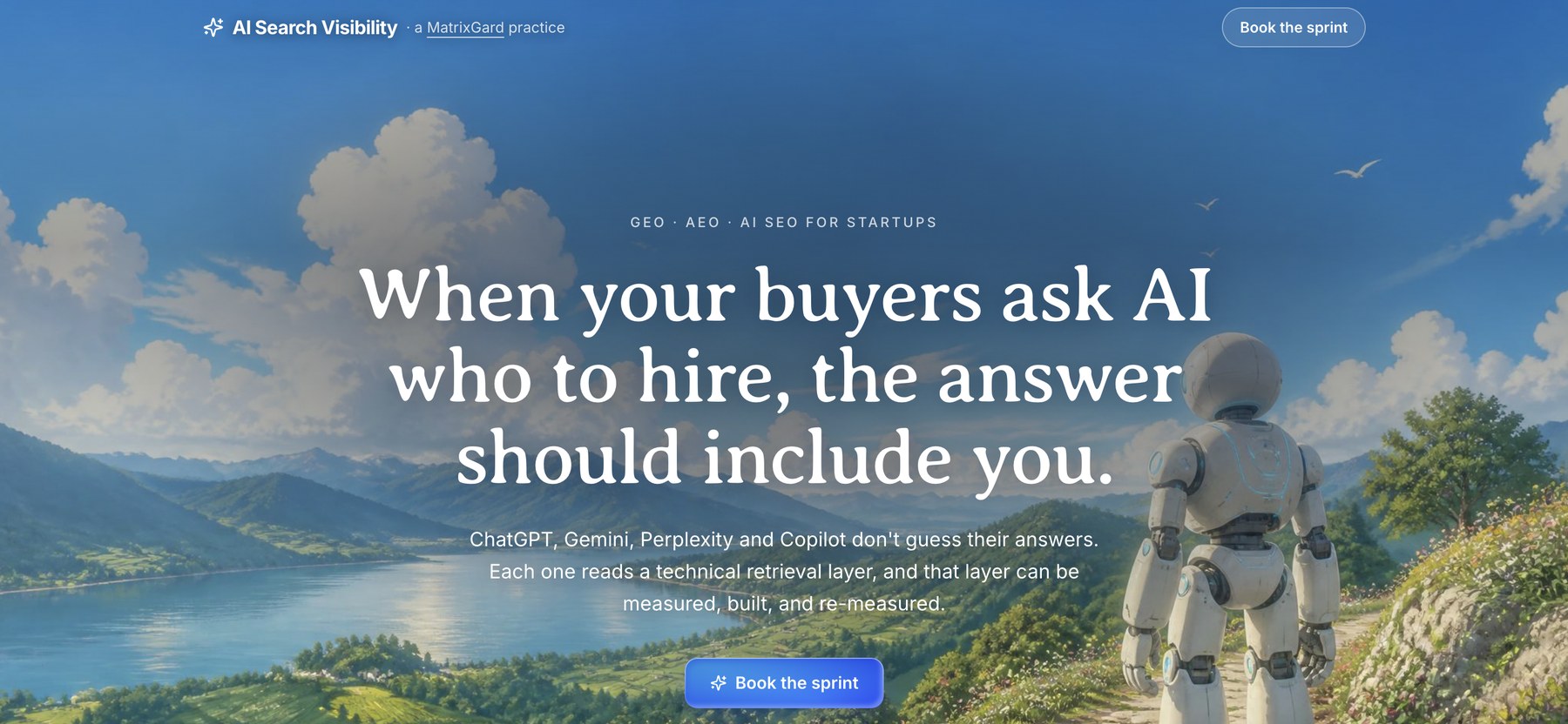 The AI Search Visibility homepage: when your buyers ask AI who to hire, the answer should include you