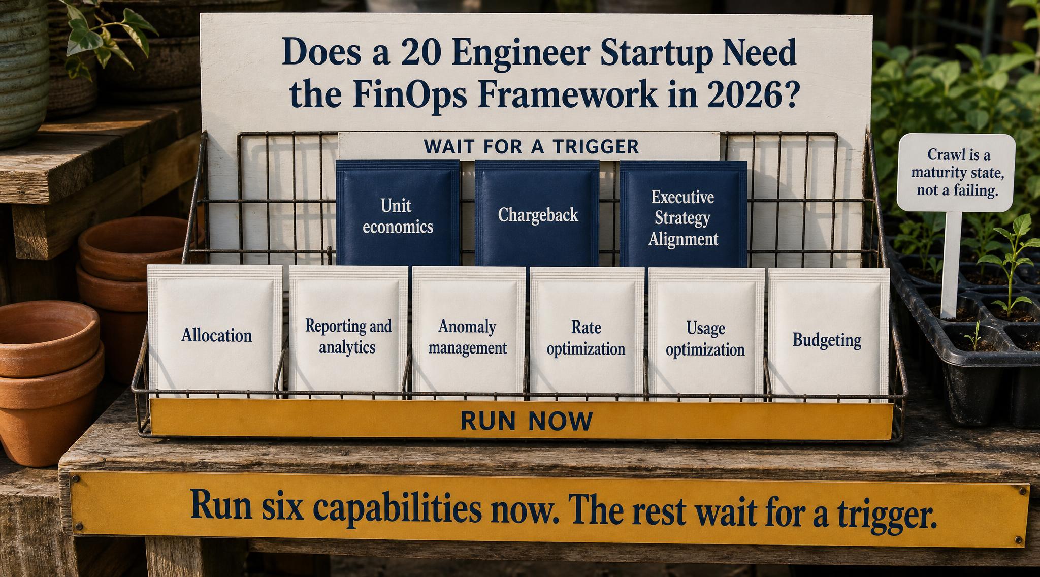 Illustration for Does a 20 Engineer Startup Need the FinOps Framework in 2026?, covering FinOps, Cloud Costs, Startup Engineering