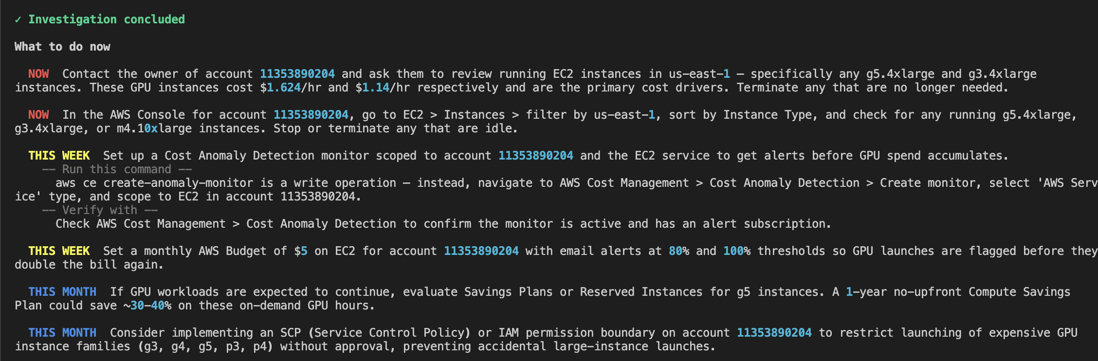 Ghost-hunter's prioritized remediation ladder with NOW, THIS WEEK, and THIS MONTH actions