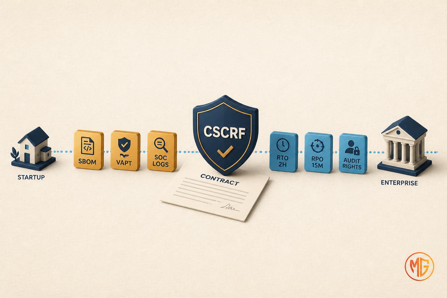 Illustration for SEBI CSCRF for Vendors: What Startups Selling to Market Entities Must Build, covering Compliance, Fintech Compliance, Indian Fintech