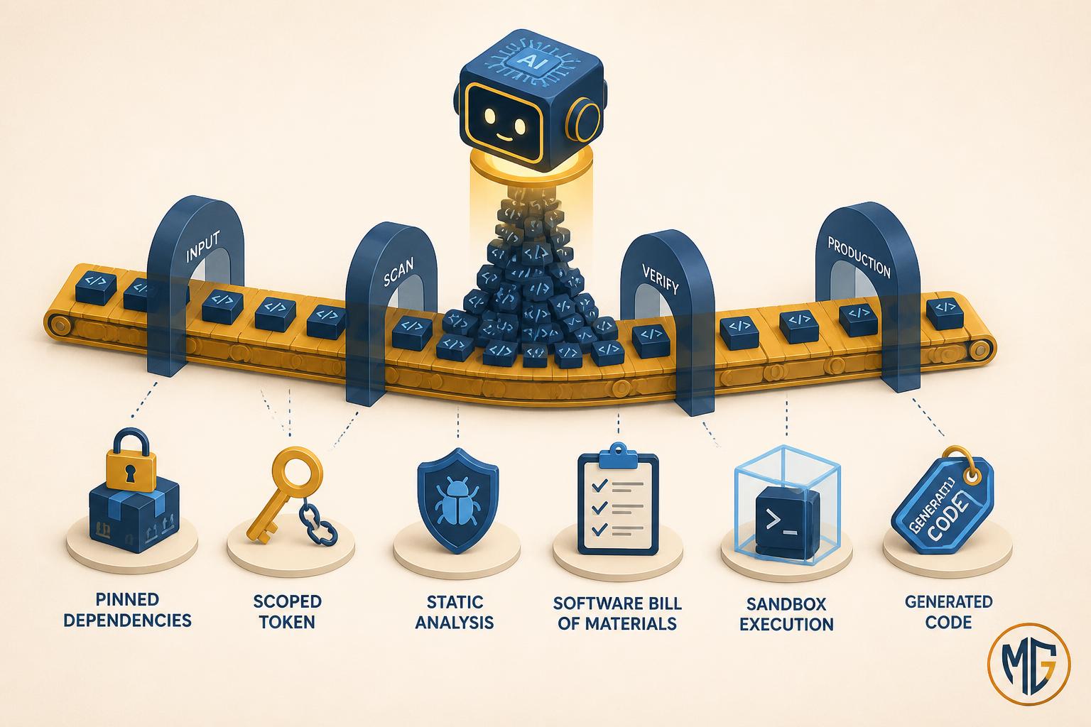 Illustration for Securing AI-Generated Code: A 2026 Pipeline Playbook for Lean Teams, covering DevSecOps, Cloud Security, AI Tools